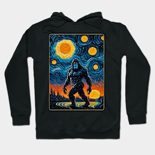 Bigfoot Starry Night Sasquatch Van Gogh Sky Painting Art Hoodie